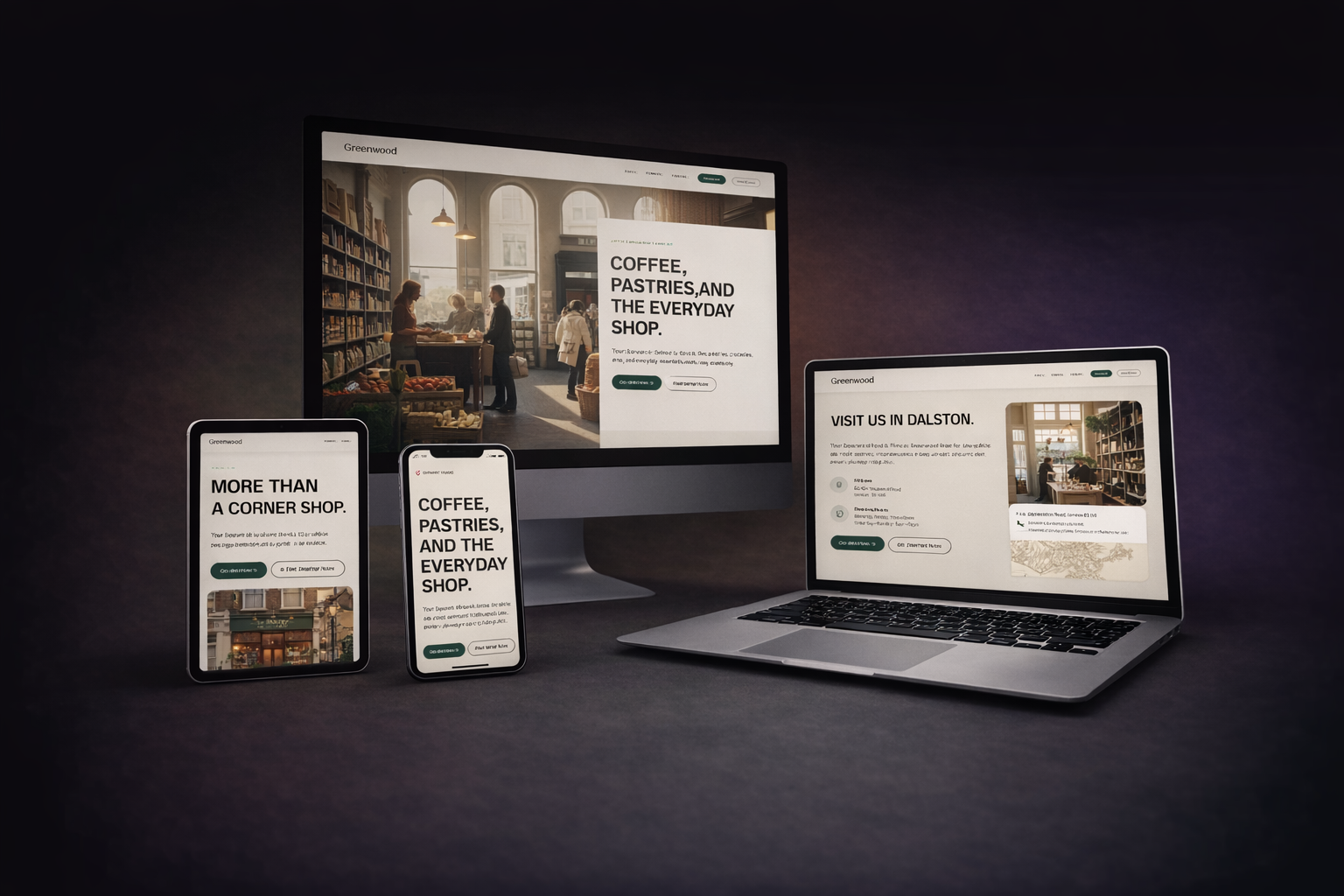 Greenwood Food & Wine local retail website concept for Dalston
